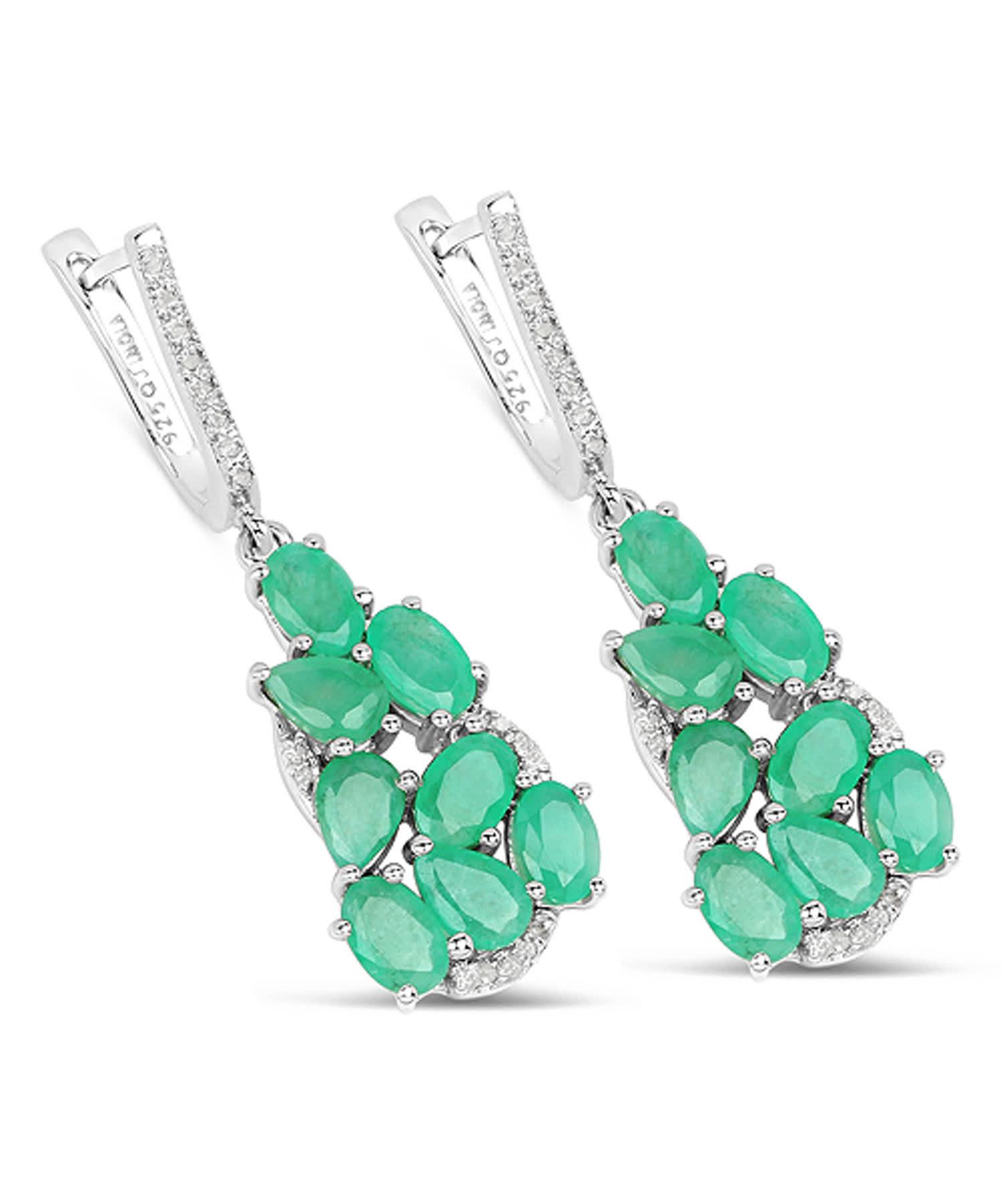 6.69ctw Natural Emerald and Diamond Rhodium Plated 925 Sterling Silver Dangle Earrings View 1