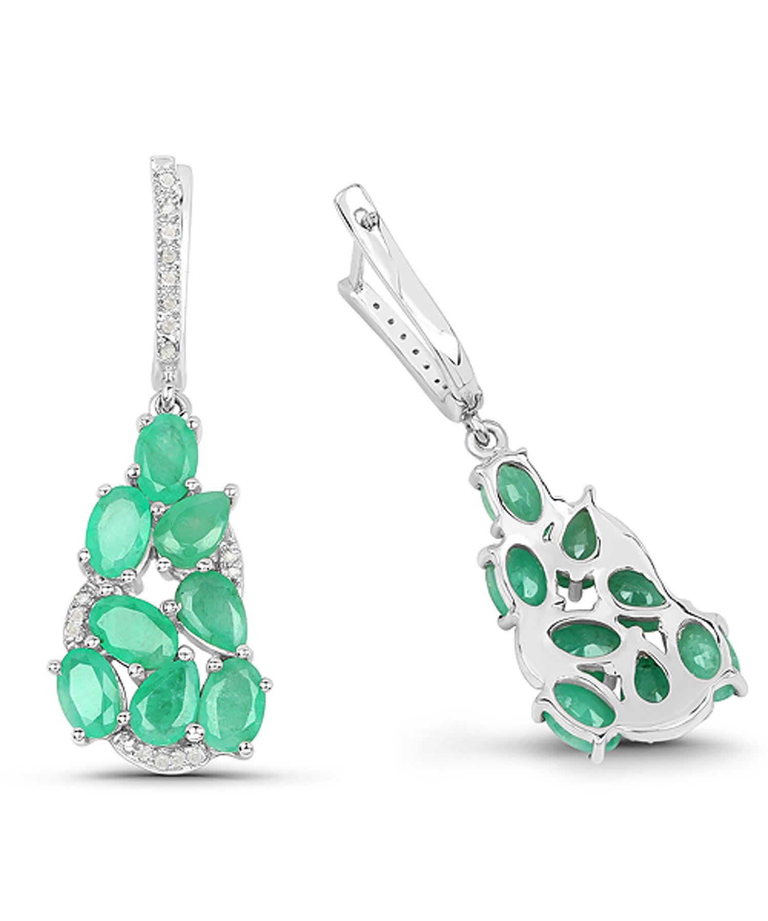 6.69ctw Natural Emerald and Diamond Rhodium Plated 925 Sterling Silver Dangle Earrings View 2