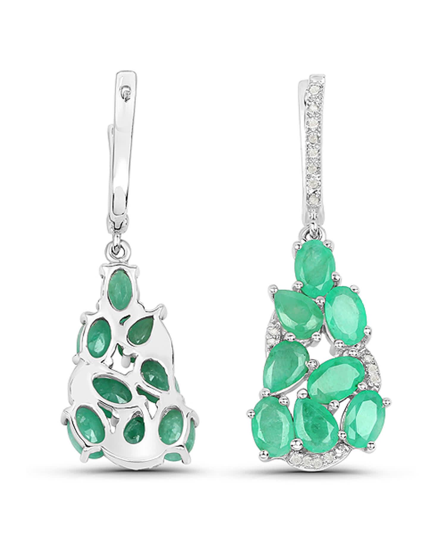 6.69ctw Natural Emerald and Diamond Rhodium Plated 925 Sterling Silver Dangle Earrings View 3