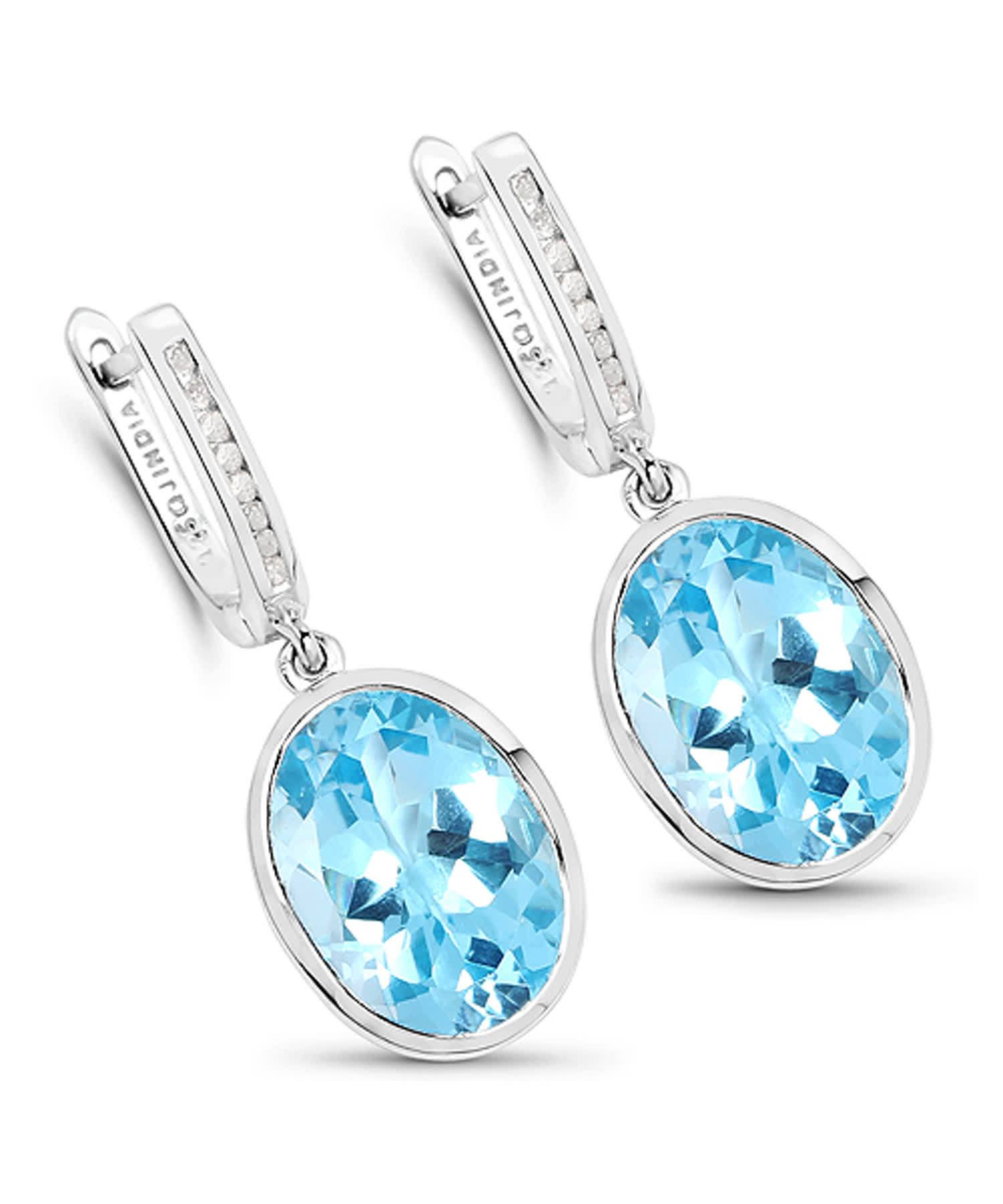 15.13ctw Natural Swiss Blue Topaz and Diamond Rhodium Plated 925 Sterling Silver Dangle Earrings View 1
