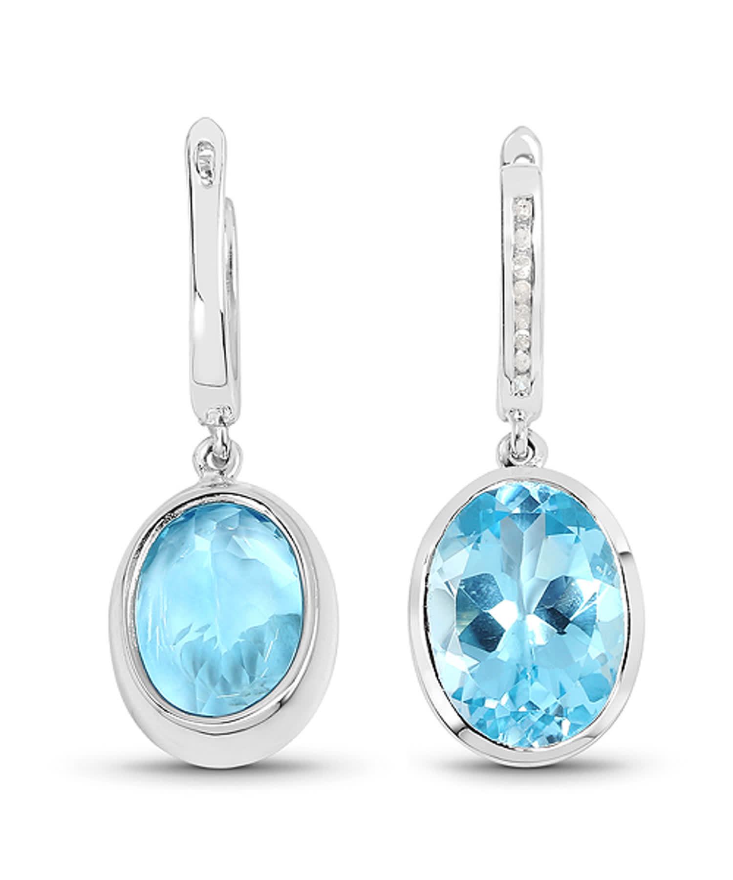 15.13ctw Natural Swiss Blue Topaz and Diamond Rhodium Plated 925 Sterling Silver Dangle Earrings View 3