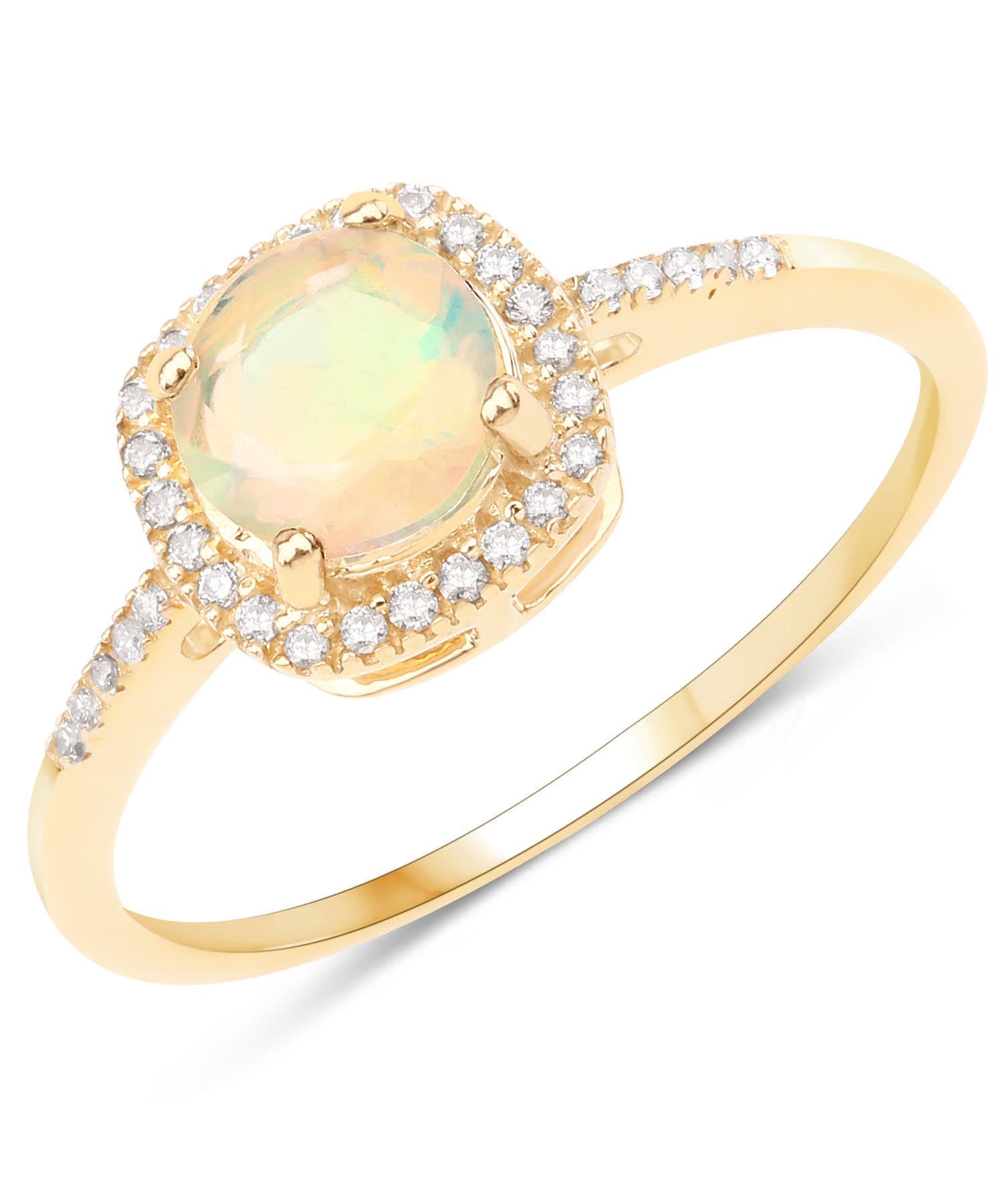0.60 ctw Natural Ethiopian Opal and Diamond 14k Gold Halo Right Hand Ring View 1