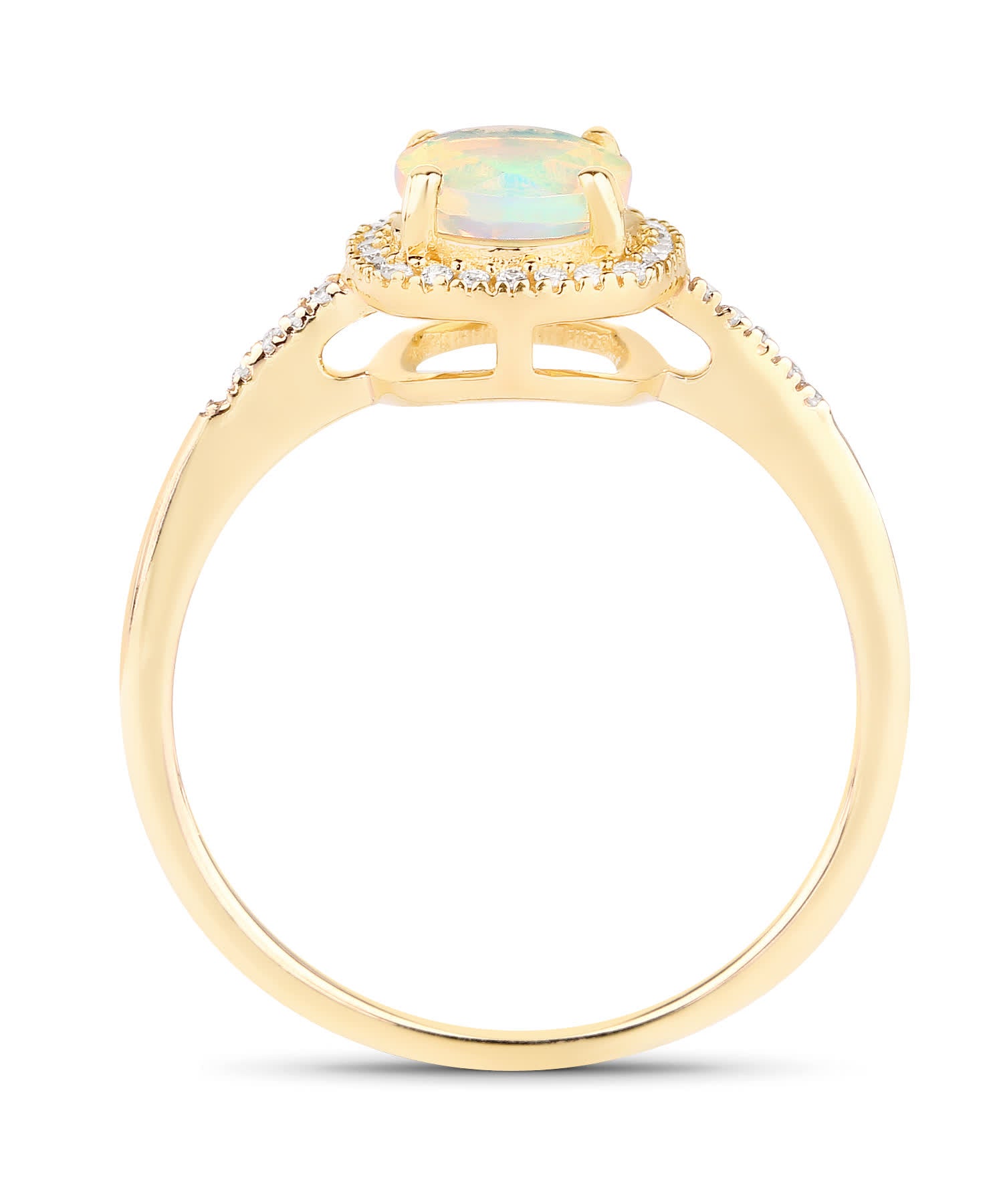 0.60 ctw Natural Ethiopian Opal and Diamond 14k Gold Halo Right Hand Ring View 2