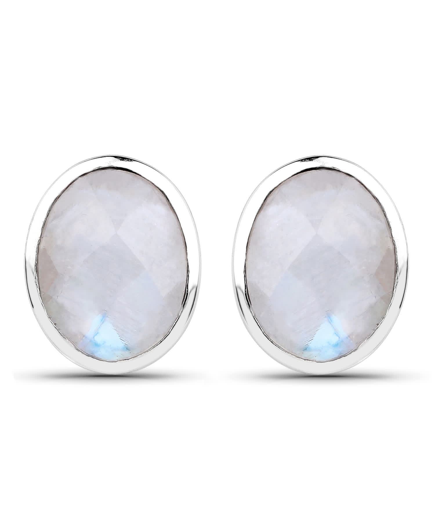 4.05ctw Natural Moonstone Rhodium Plated 925 Sterling Silver Stud Earrings View 1