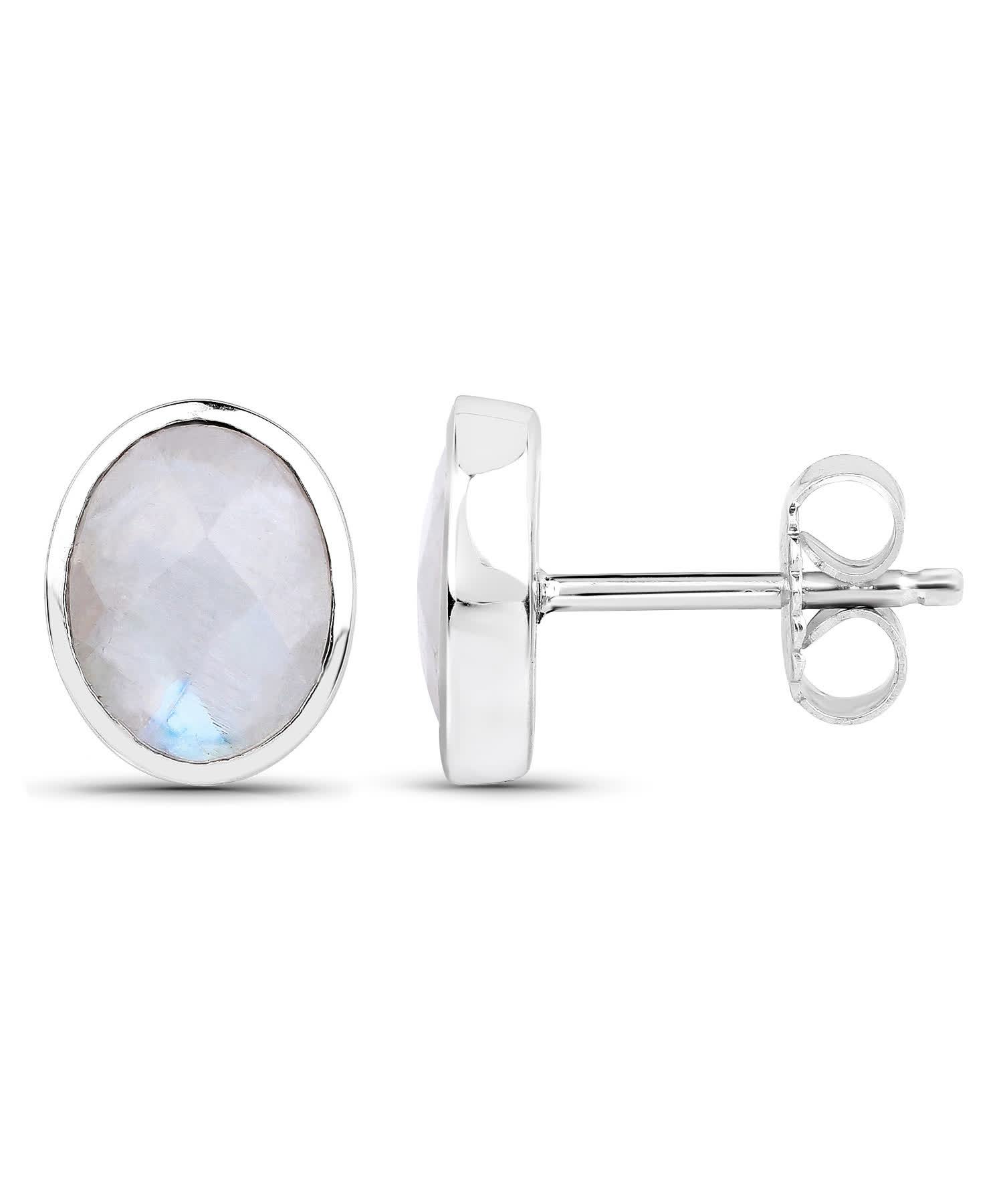 4.05ctw Natural Moonstone Rhodium Plated 925 Sterling Silver Stud Earrings View 2