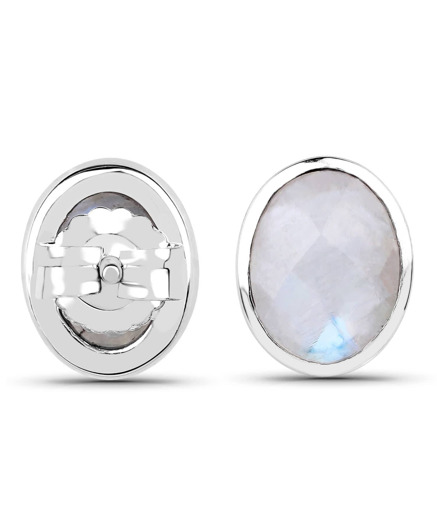 4.05ctw Natural Moonstone Rhodium Plated 925 Sterling Silver Stud Earrings View 3