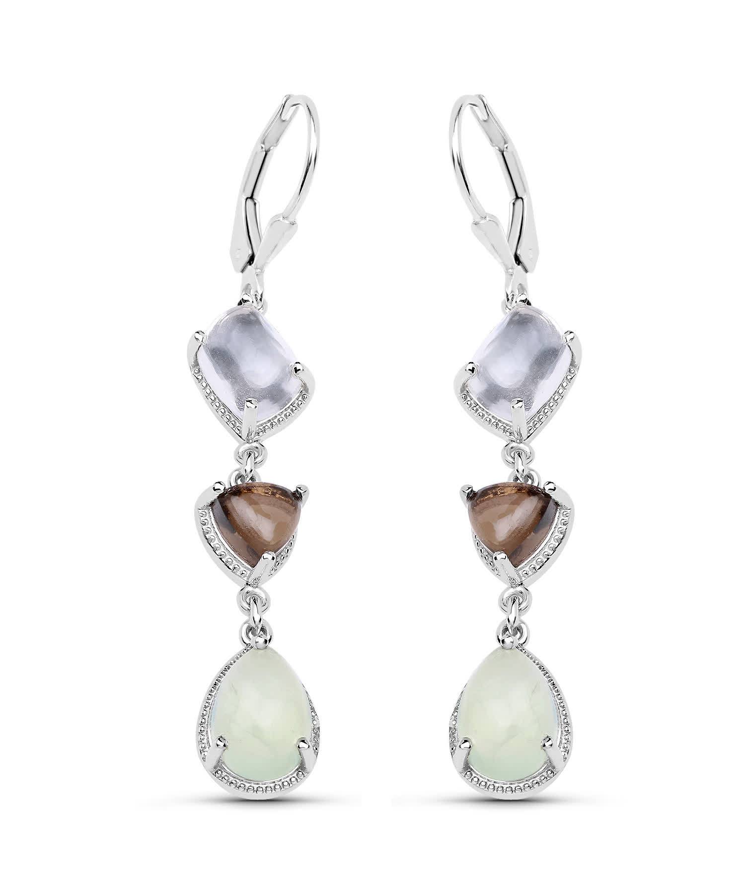 9.56ctw Natural Prehnite and Mixed Stones Rhodium Plated 925 Sterling Silver Dangle Earrings View 1