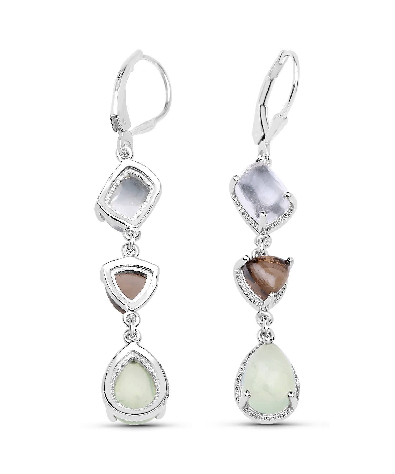 9.56ctw Natural Prehnite and Mixed Stones Rhodium Plated 925 Sterling Silver Dangle Earrings View 3
