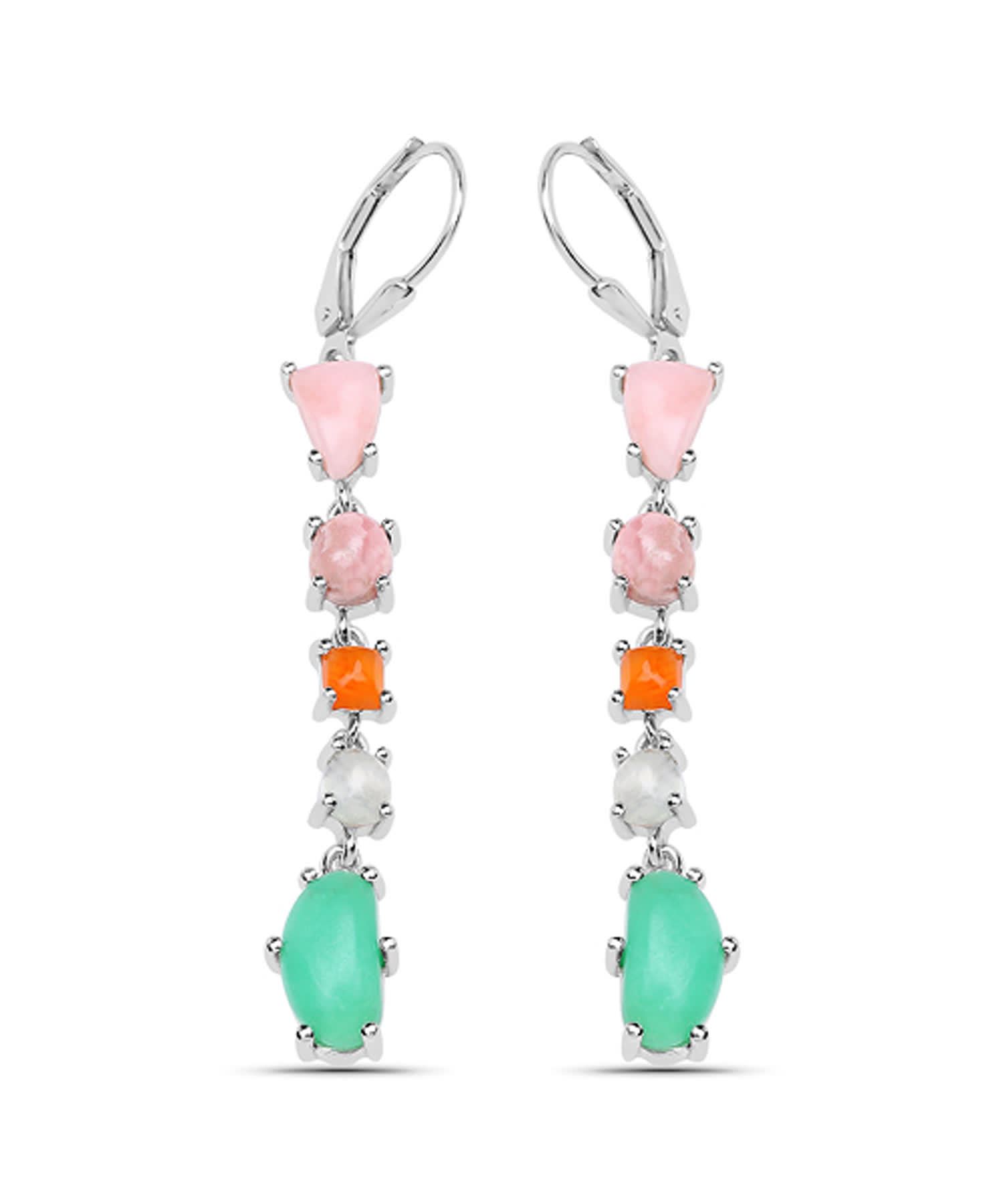 8.78ctw Natural Mixed Gems Rhodium Plated 925 Sterling Silver Dangle Earrings View 1