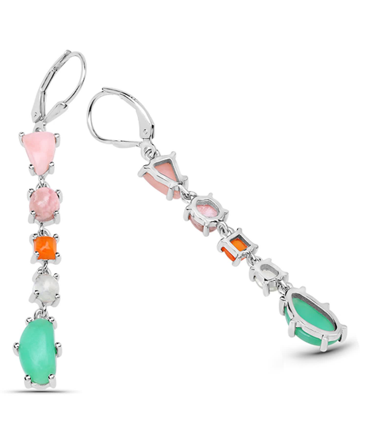 8.78ctw Natural Mixed Gems Rhodium Plated 925 Sterling Silver Dangle Earrings View 2
