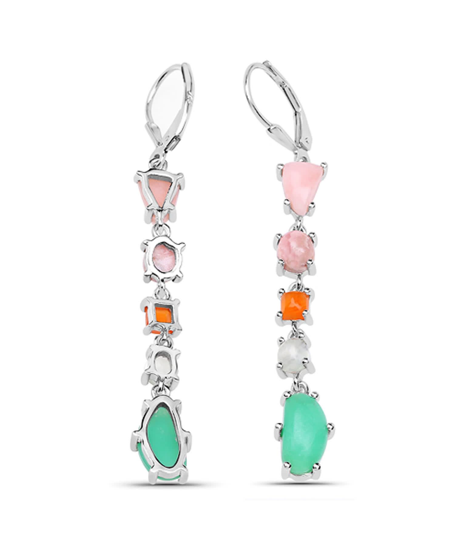 8.78ctw Natural Mixed Gems Rhodium Plated 925 Sterling Silver Dangle Earrings View 3