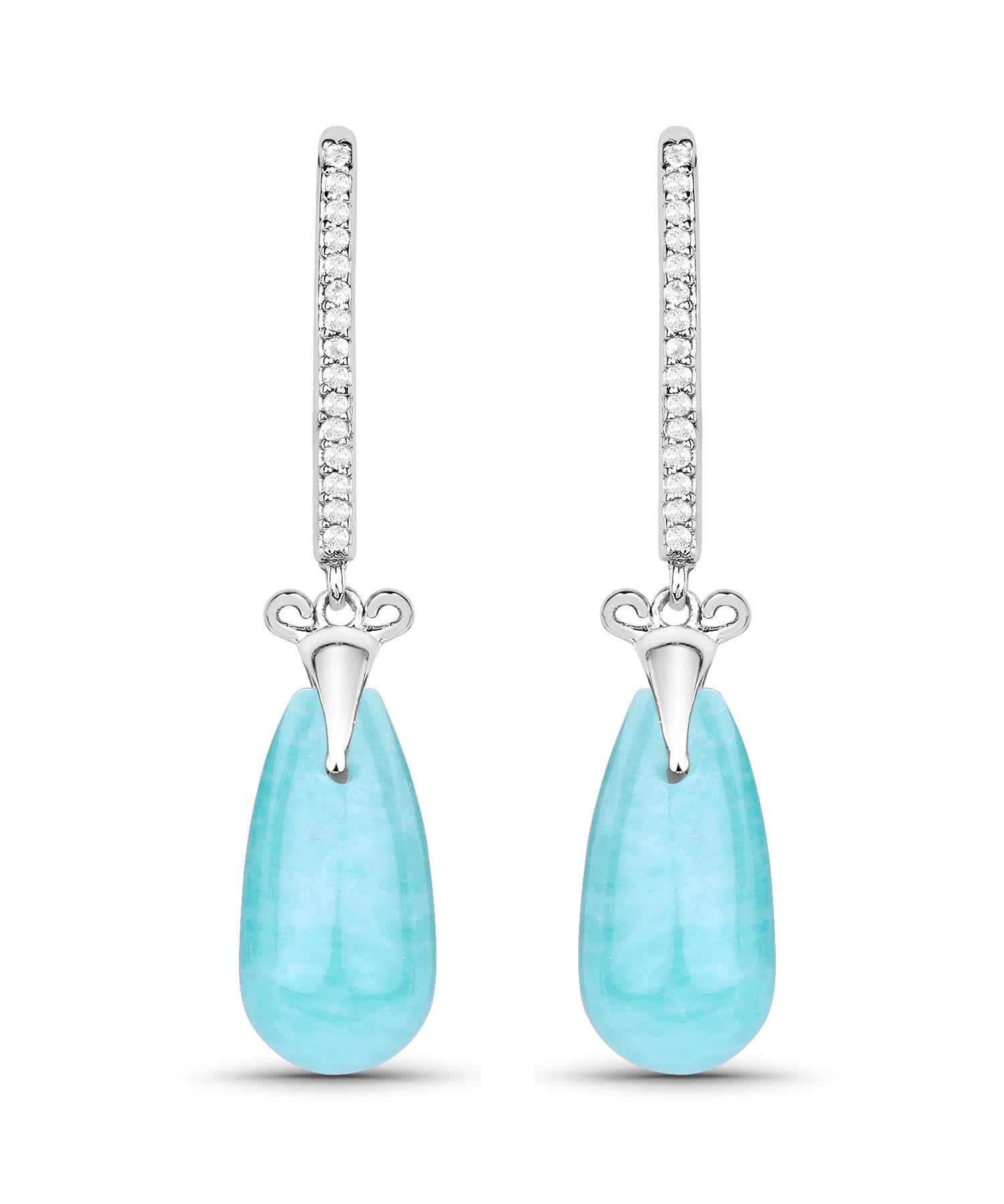 9.00ctw Natural Amazonite and Topaz Rhodium Plated 925 Sterling Silver Drop Earrings View 1