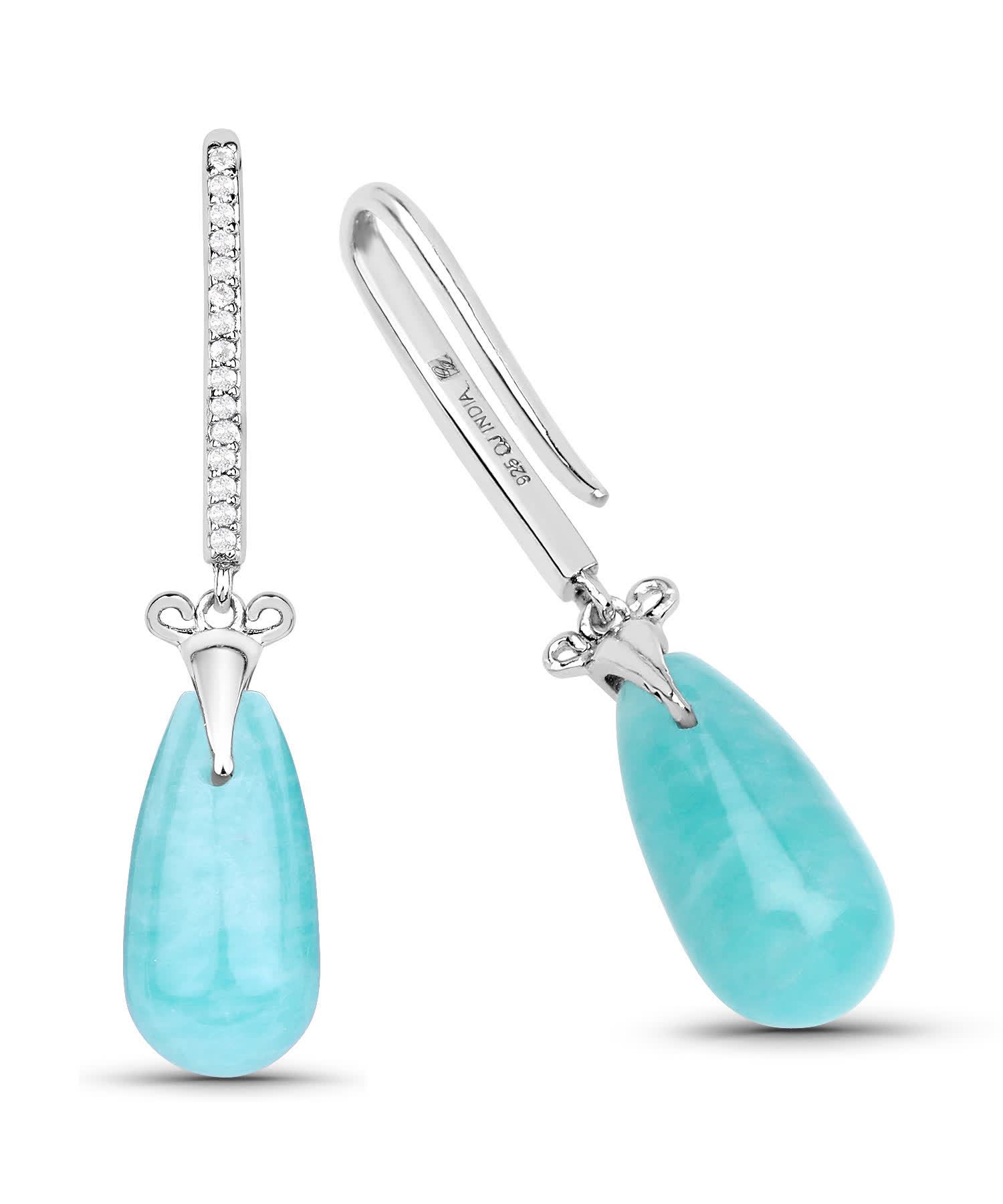9.00ctw Natural Amazonite and Topaz Rhodium Plated 925 Sterling Silver Drop Earrings View 2