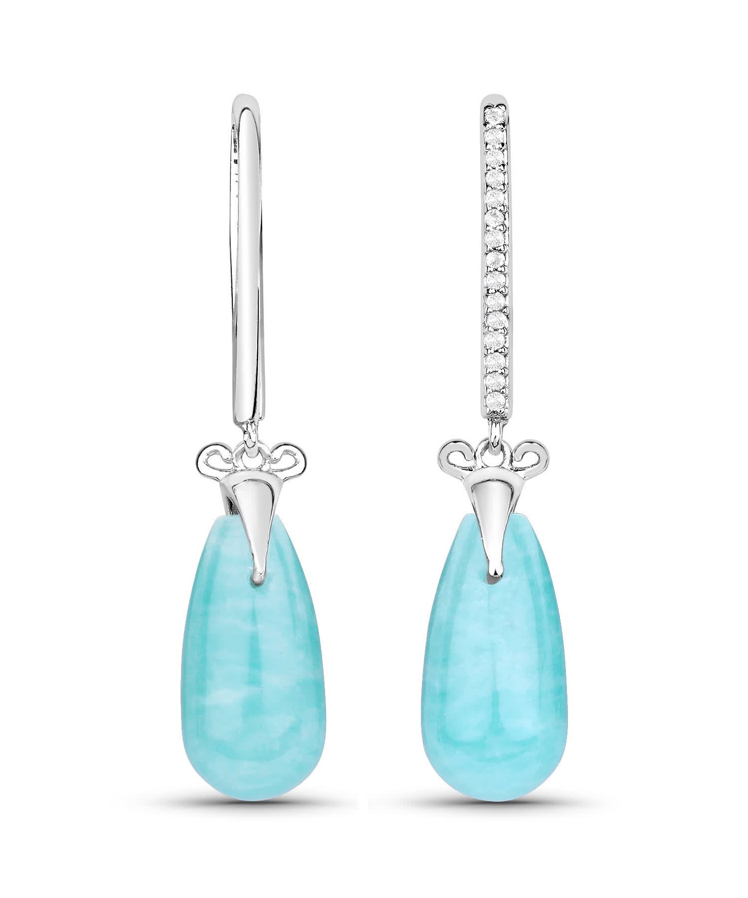 9.00ctw Natural Amazonite and Topaz Rhodium Plated 925 Sterling Silver Drop Earrings View 3