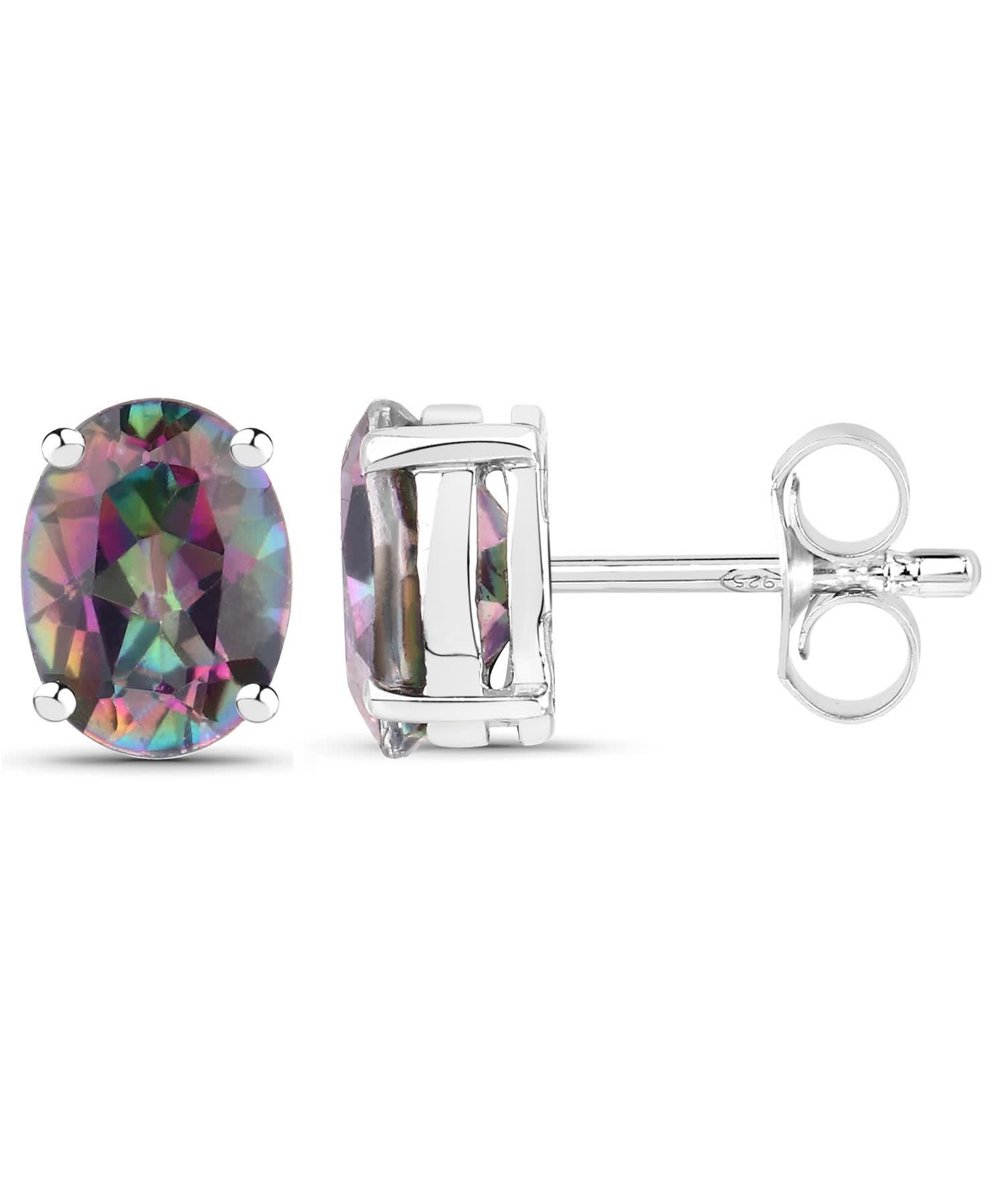 2.76ctw Natural Mystic Topaz Rhodium Plated 925 Sterling Silver Stud Earrings View 2