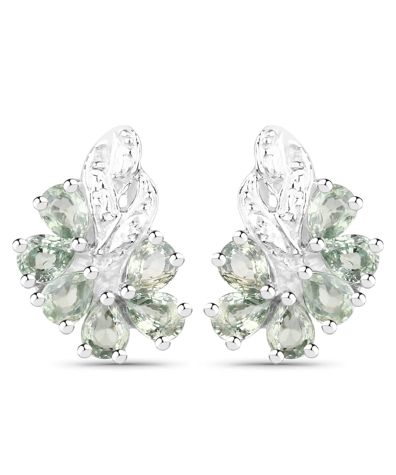 1.80ctw Natural Green Sapphire Rhodium Plated 925 Sterling Silver Leaf Earrings View 1