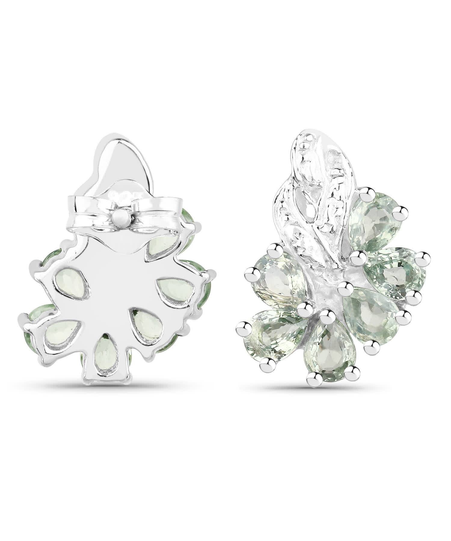 1.80ctw Natural Green Sapphire Rhodium Plated 925 Sterling Silver Leaf Earrings View 3