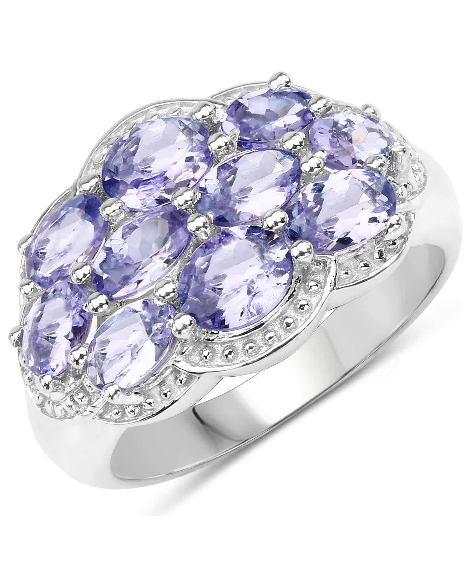 2.66ctw Natural Tanzanite Rhodium Plated 925 Sterling Silver Right Hand Ring View 1