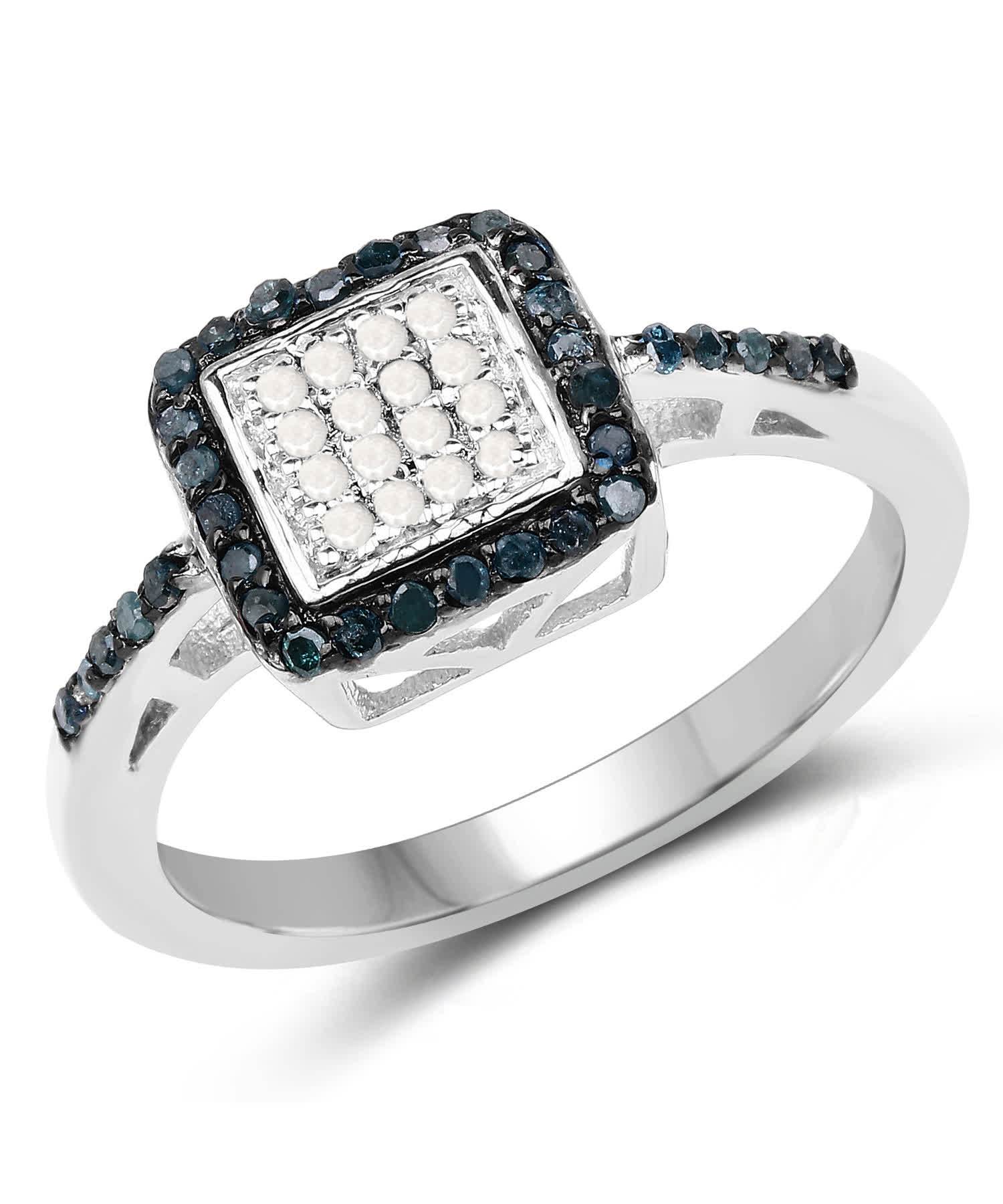 0.28ctw White and Blue Diamond Rhodium Plated 925 Sterling Silver Ring View 1
