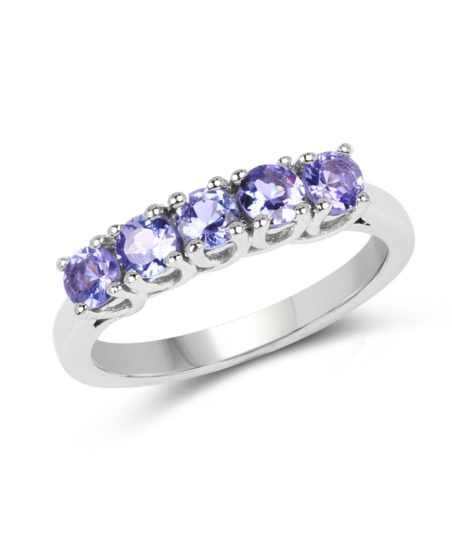 0.95ctw Natural Tanzanite Rhodium Plated 925 Sterling Silver Right Hand Ring View 1