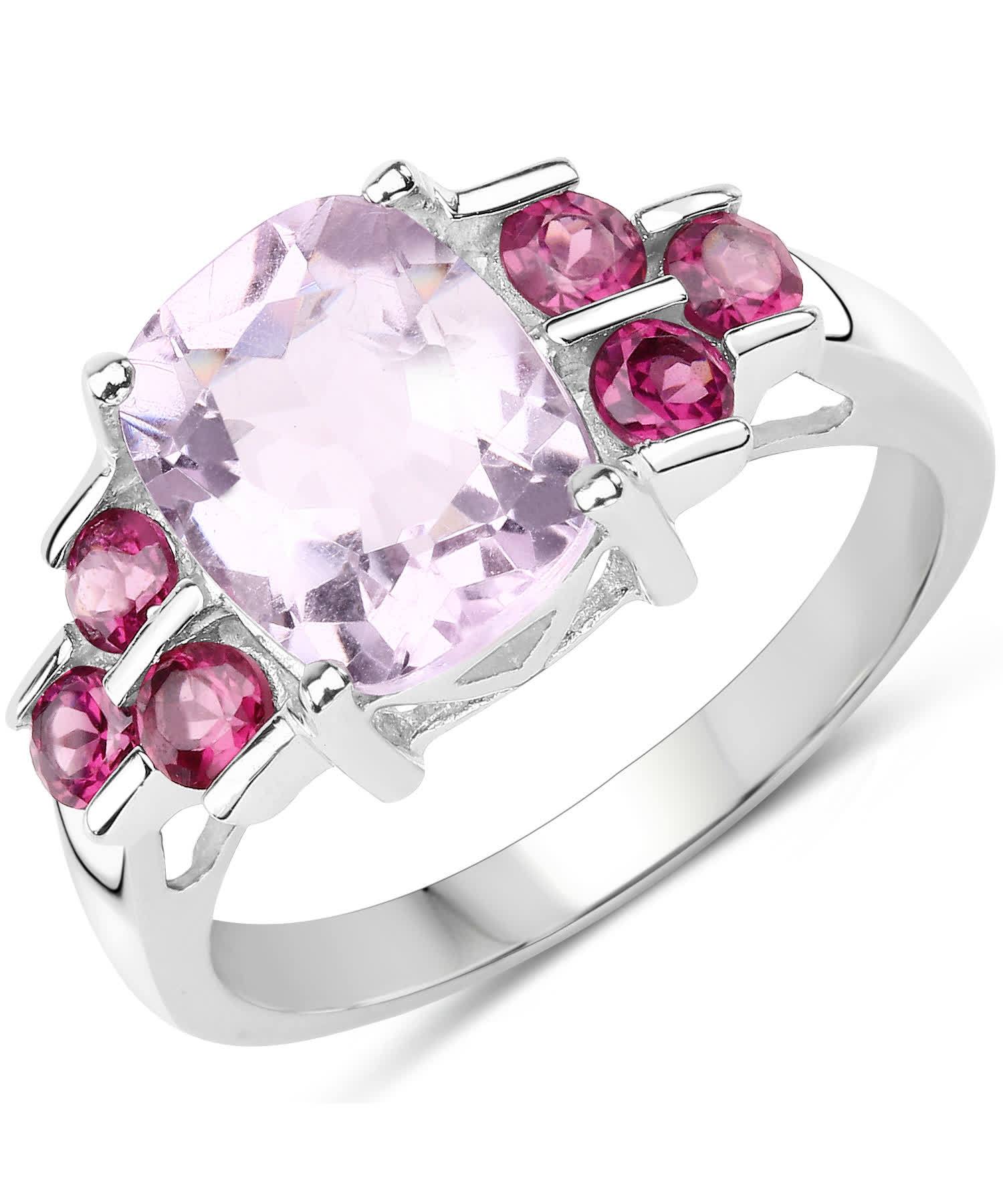 2.83ctw Natural Amethyst and Rhodolite Garnet Rhodium Plated 925 Sterling Silver Right Hand Ring View 1