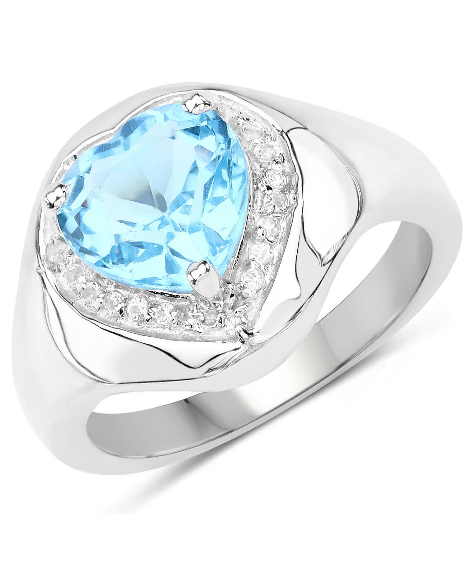 2.47ctw Natural Swiss Blue Topaz Rhodium Plated 925 Sterling Silver Heart Right Hand Ring View 1