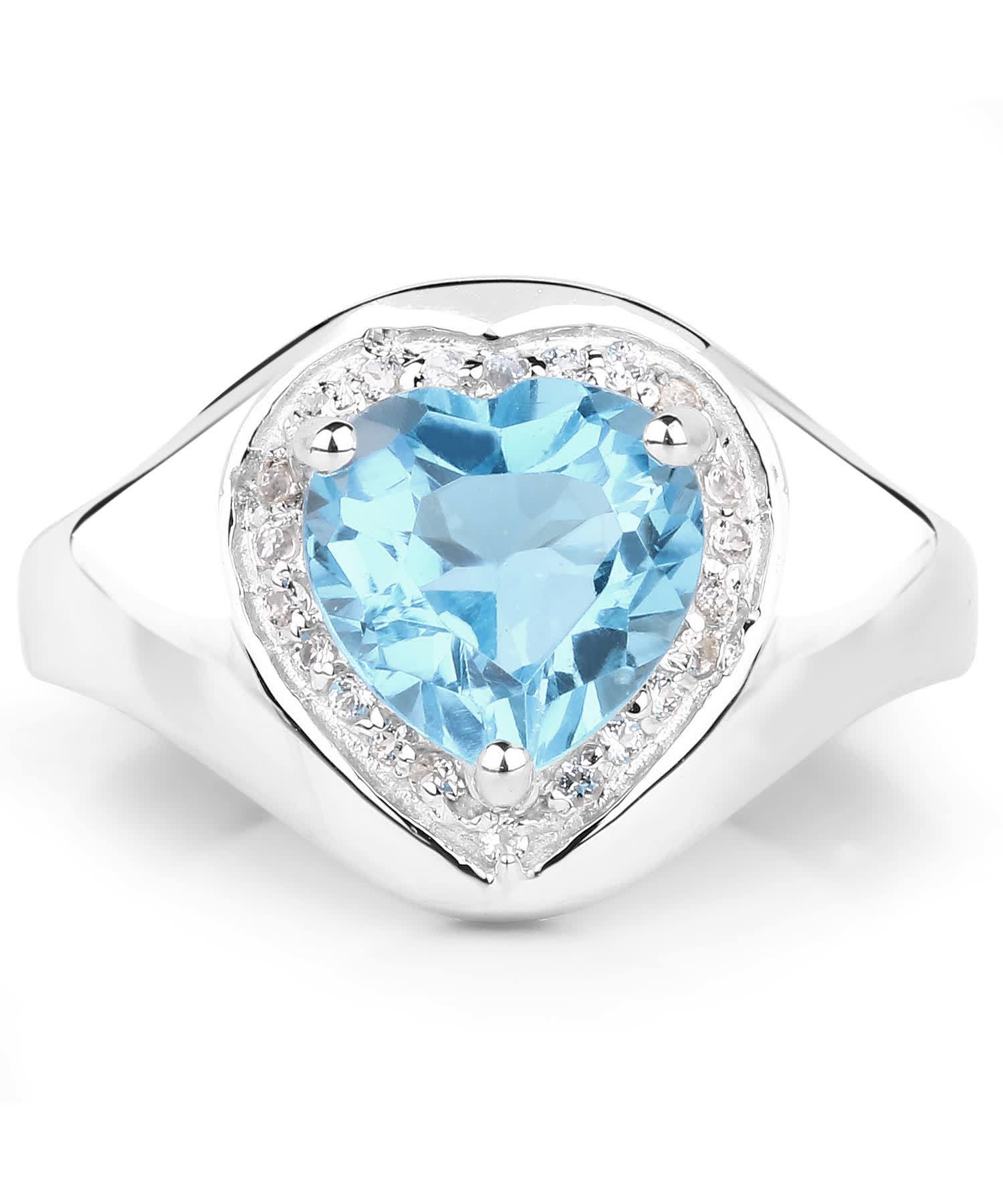 2.47ctw Natural Swiss Blue Topaz Rhodium Plated 925 Sterling Silver Heart Right Hand Ring View 3