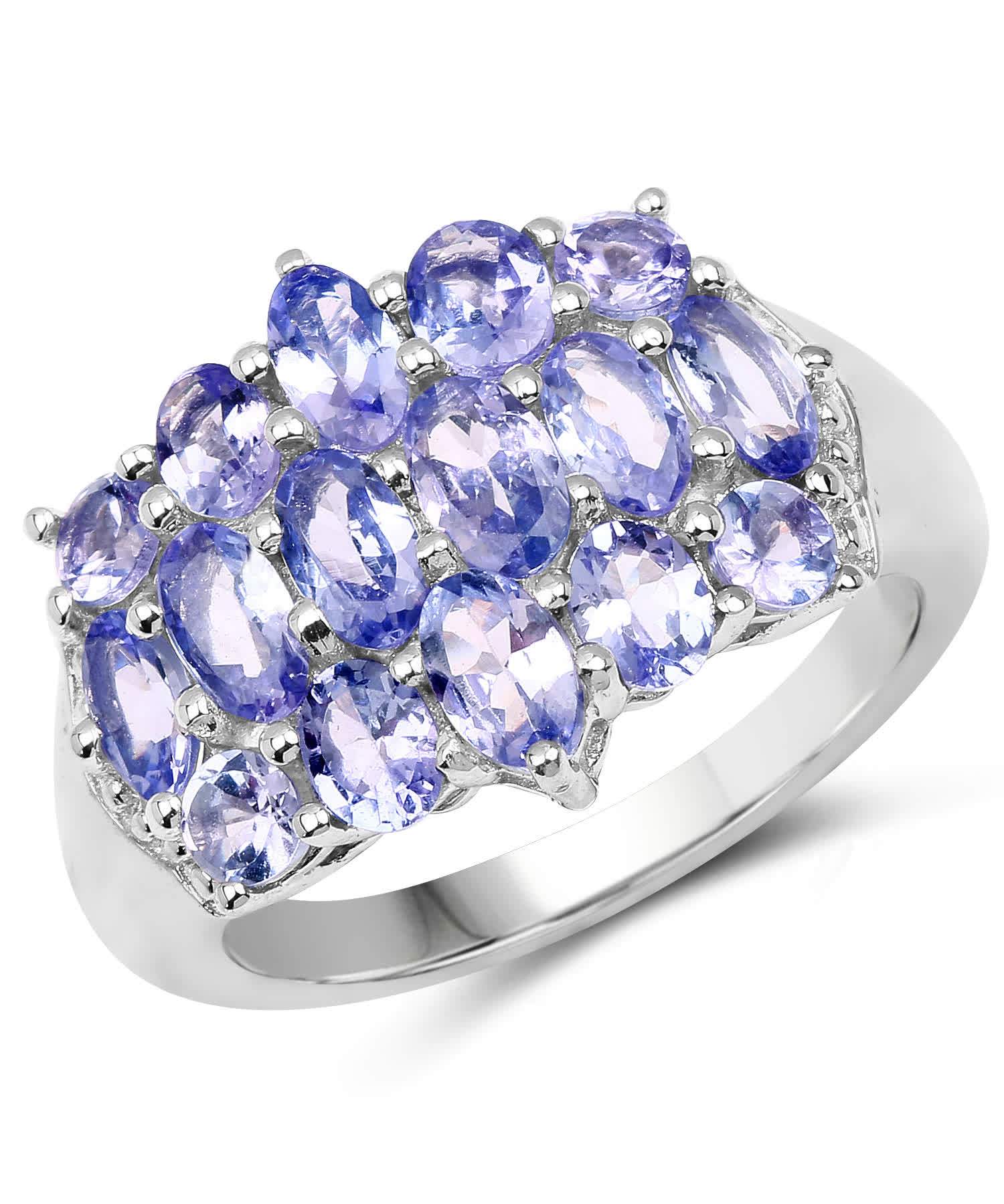 3.08ctw Natural Tanzanite Rhodium Plated 925 Sterling Silver Right Hand Ring View 1