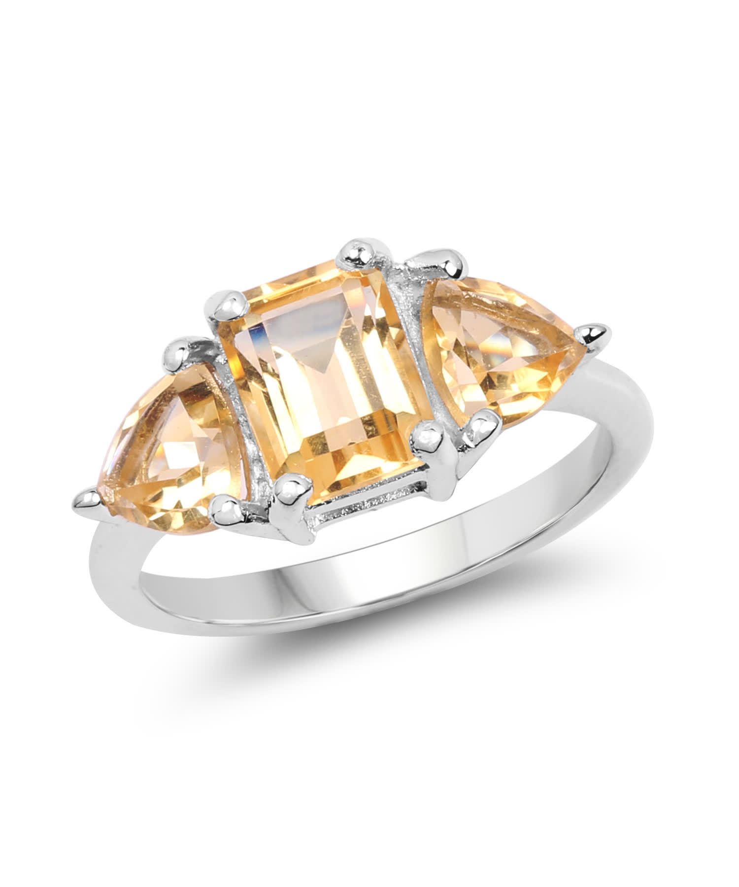 3.00ctw Natural Citrine Rhodium Plated 925 Sterling Silver Three-Stone Ring View 1