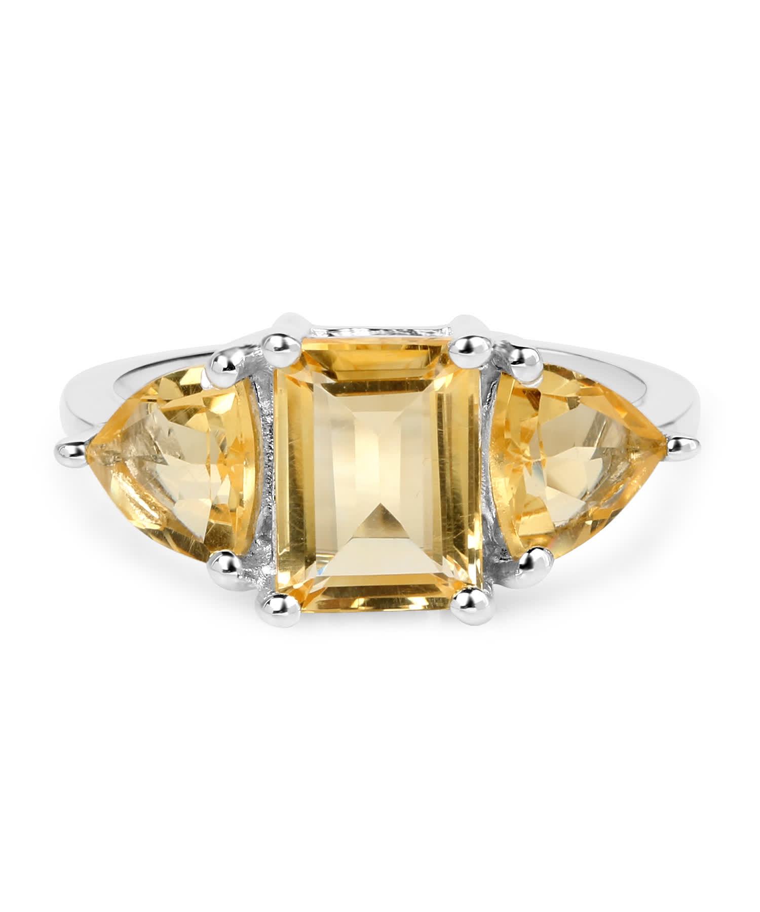 3.00ctw Natural Citrine Rhodium Plated 925 Sterling Silver Three-Stone Ring View 3