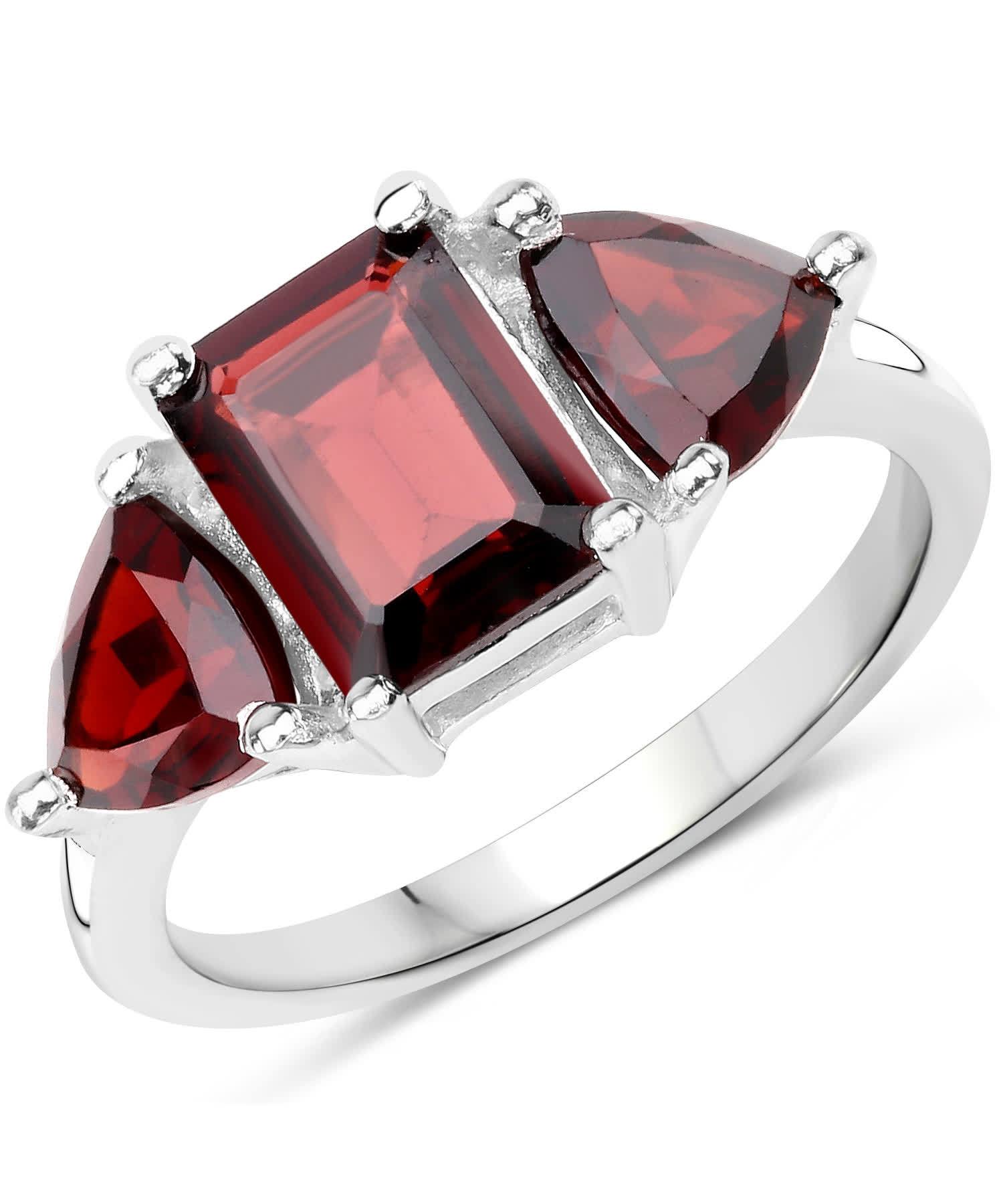 3.45ctw Natural Garnet Rhodium Plated 925 Sterling Silver Three-Stone Ring View 1