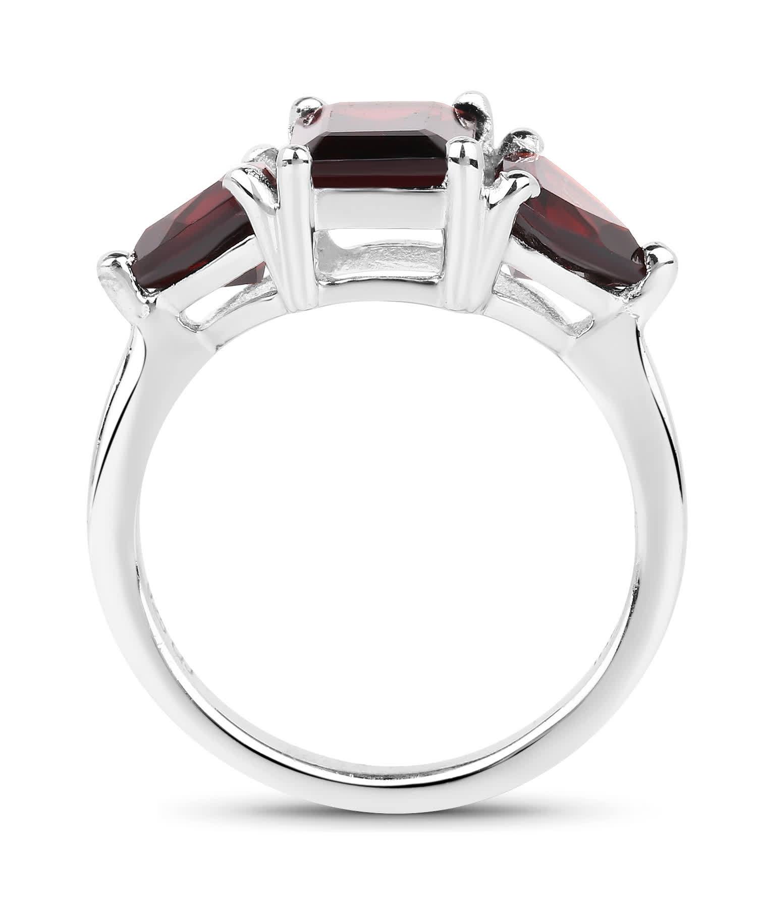 3.45ctw Natural Garnet Rhodium Plated 925 Sterling Silver Three-Stone Ring View 2