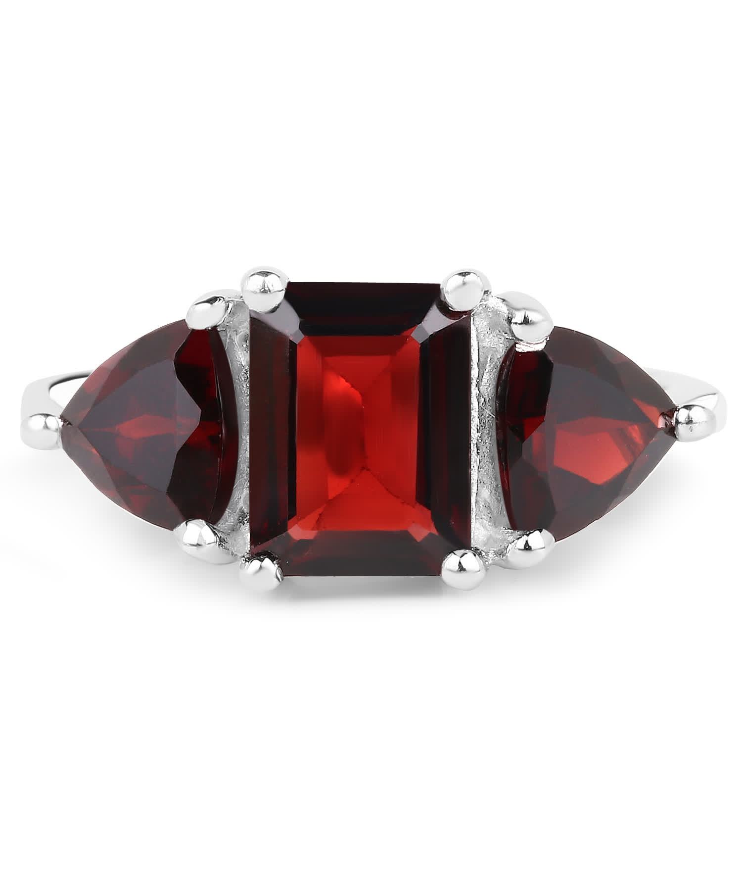 3.45ctw Natural Garnet Rhodium Plated 925 Sterling Silver Three-Stone Ring View 3