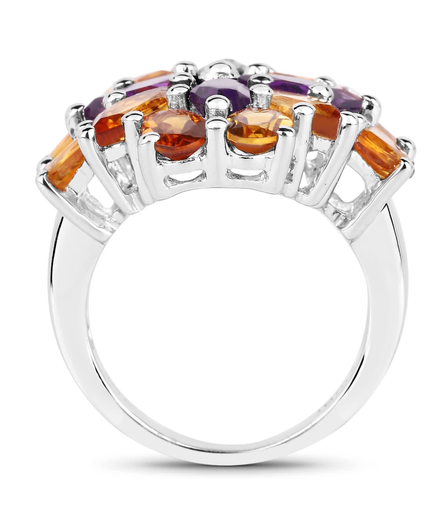 7.96ctw Natural Amethyst and Honey Citrine Rhodium Plated 925 Sterling Silver Flower Cocktail Ring View 2