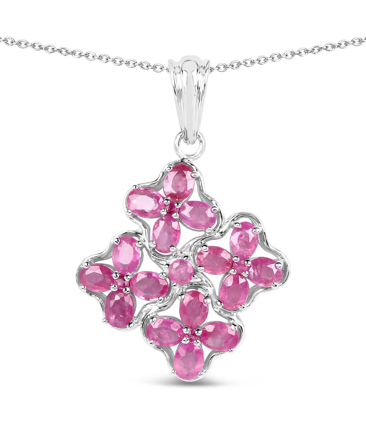 3.72ctw Natural Ruby Rhodium Plated 925 Sterling Silver Pendant With Chain View 1
