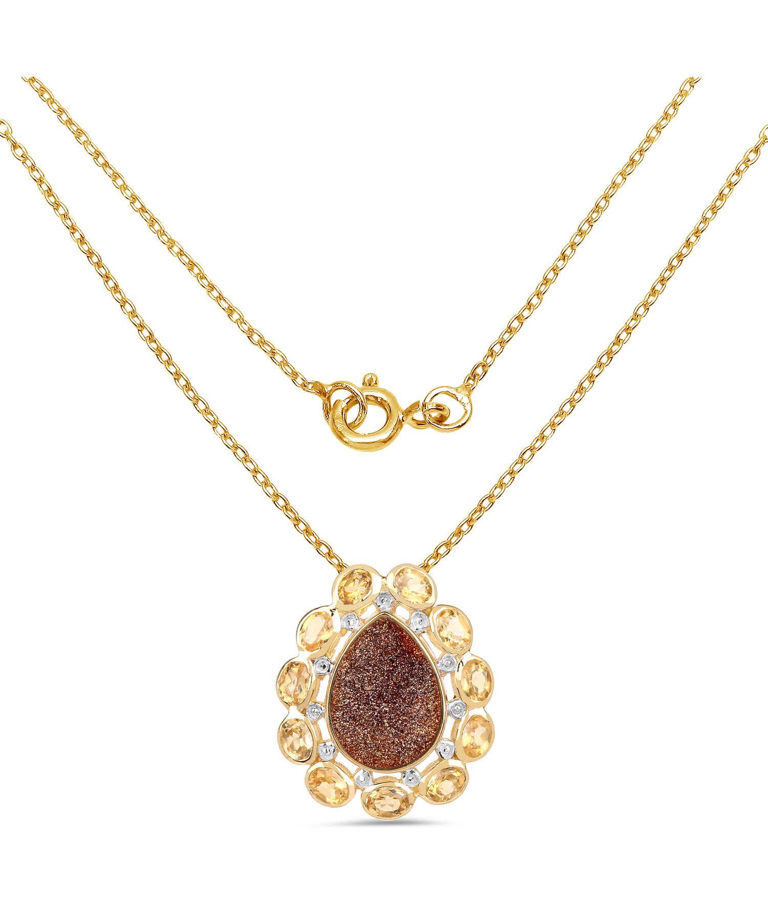 5.14ctw Natural Drusy Agate and Citrine 14k Gold Plated 925 Sterling Silver Pendant With Chain View 2