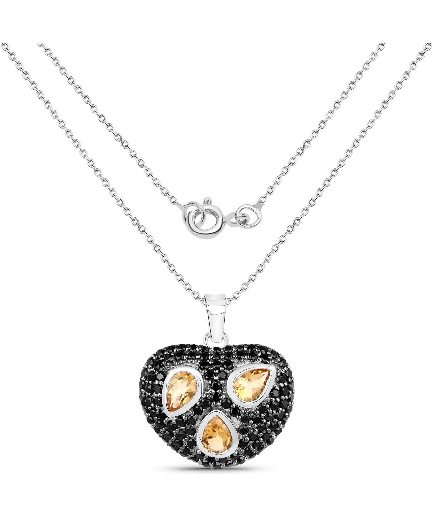 2.94ctw Natural Citrine and Black Spinel Rhodium Plated 925 Sterling Silver Heart Pendant With Chain View 2