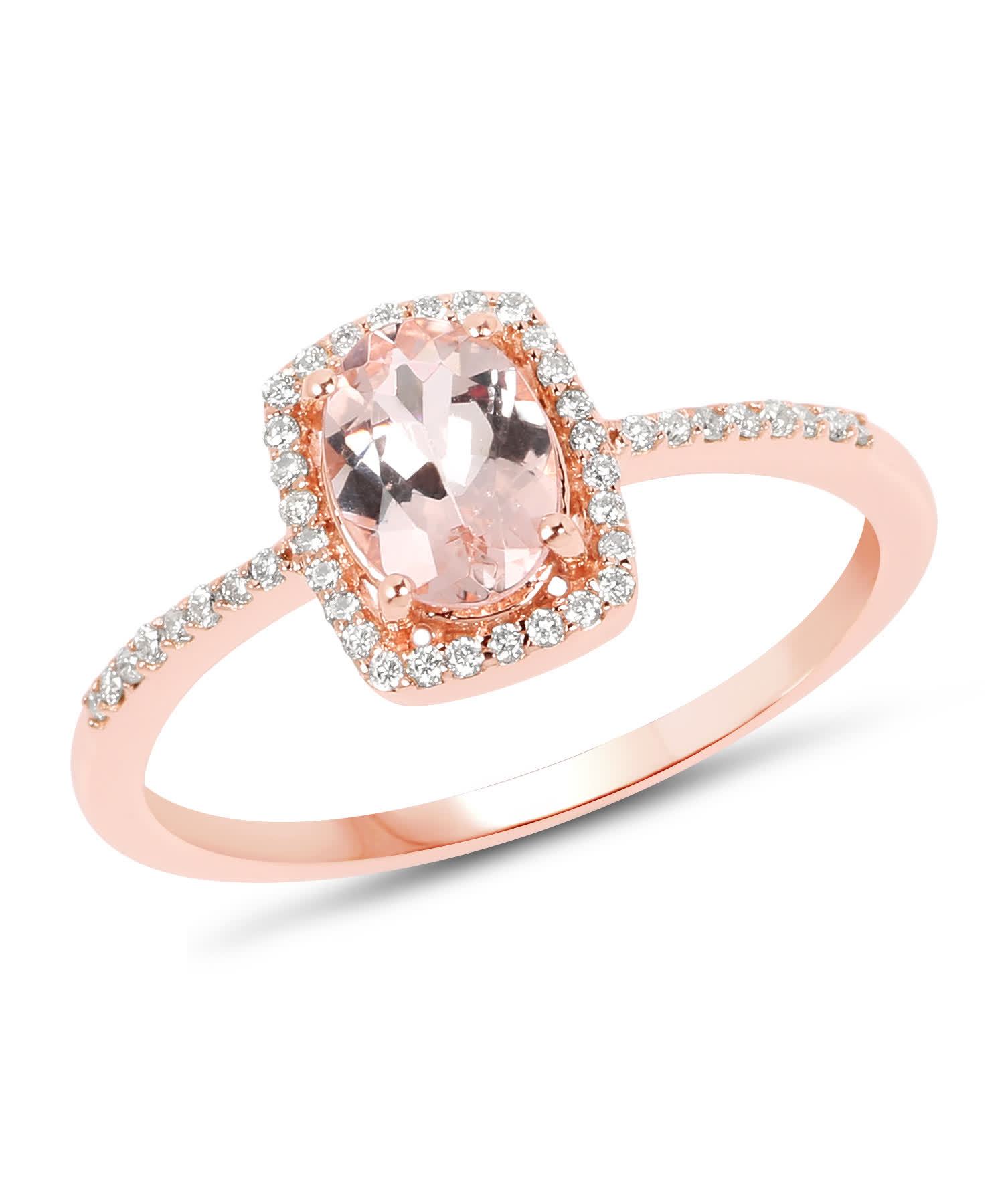 0.85ctw Natural Pink Morganite and Diamond 14k Gold Halo Right Hand Ring View 1