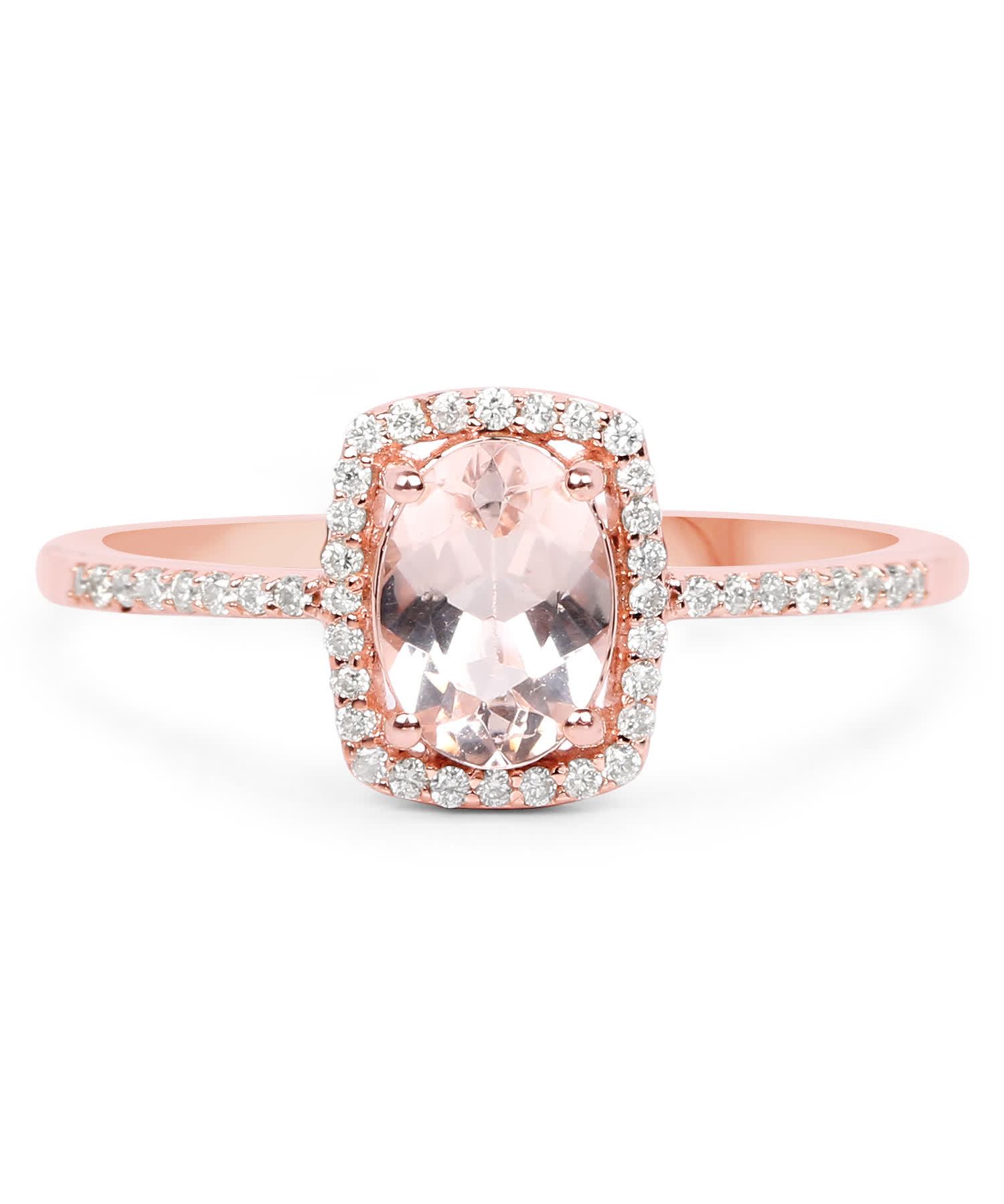 0.85ctw Natural Pink Morganite and Diamond 14k Gold Halo Right Hand Ring View 3