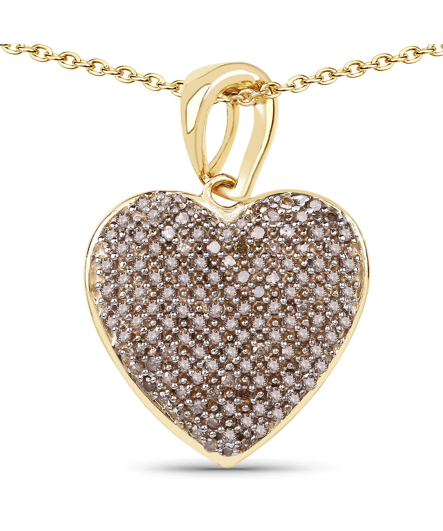 0.68ctw Natural Chocolate Diamond 14k Gold Plated 925 Sterling Silver Heart Pendant With Chain View 1