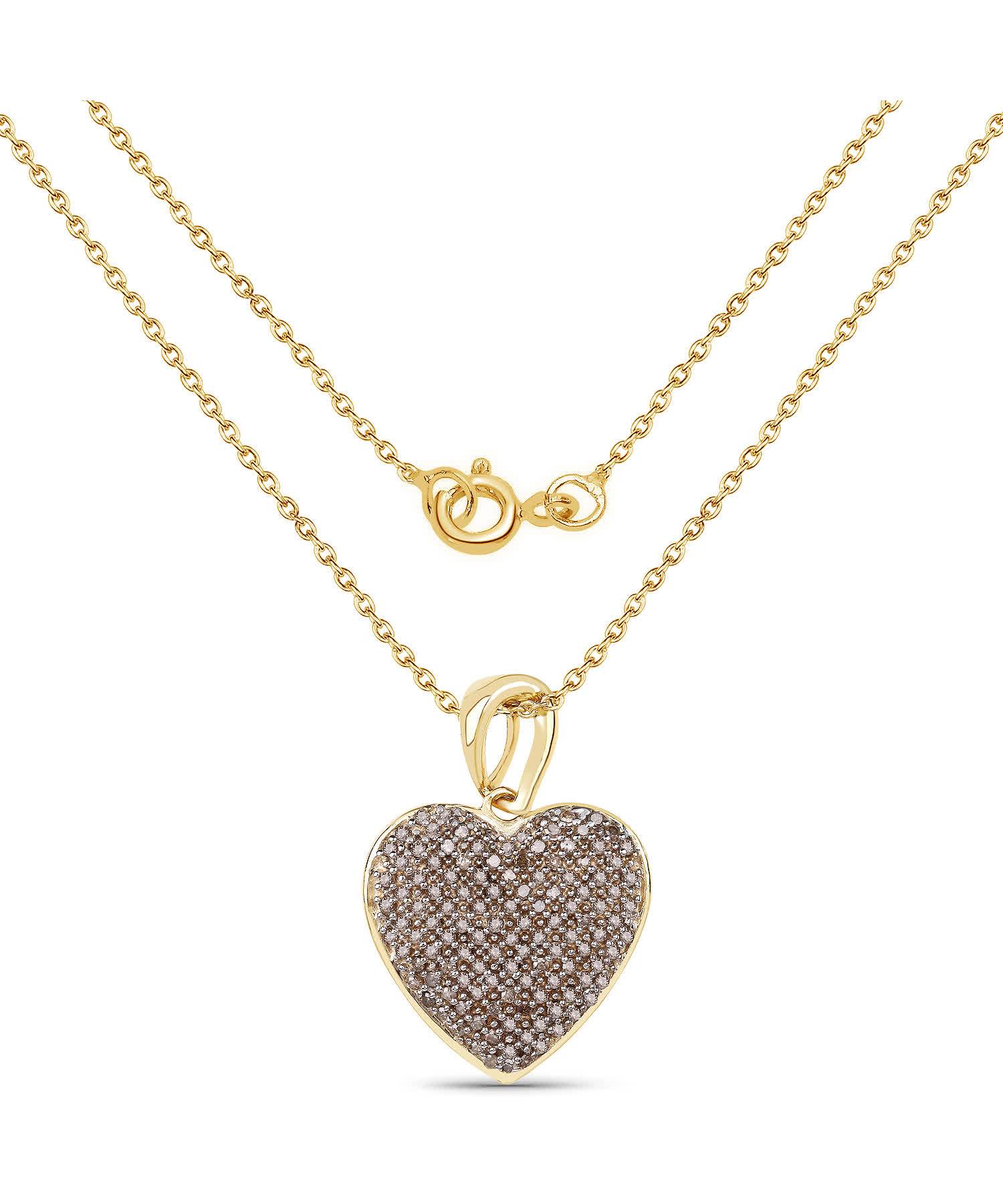 0.68ctw Natural Chocolate Diamond 14k Gold Plated 925 Sterling Silver Heart Pendant With Chain View 2