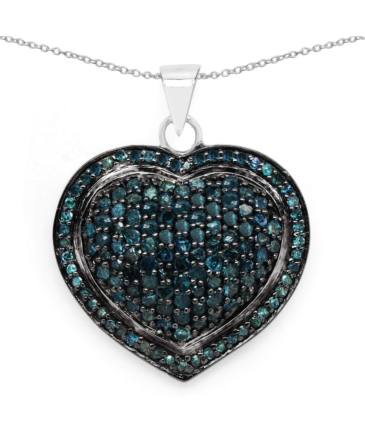 1.25ctw Fancy Blue Diamond Rhodium Plated 925 Sterling Silver Heart Pendant With Chain View 1