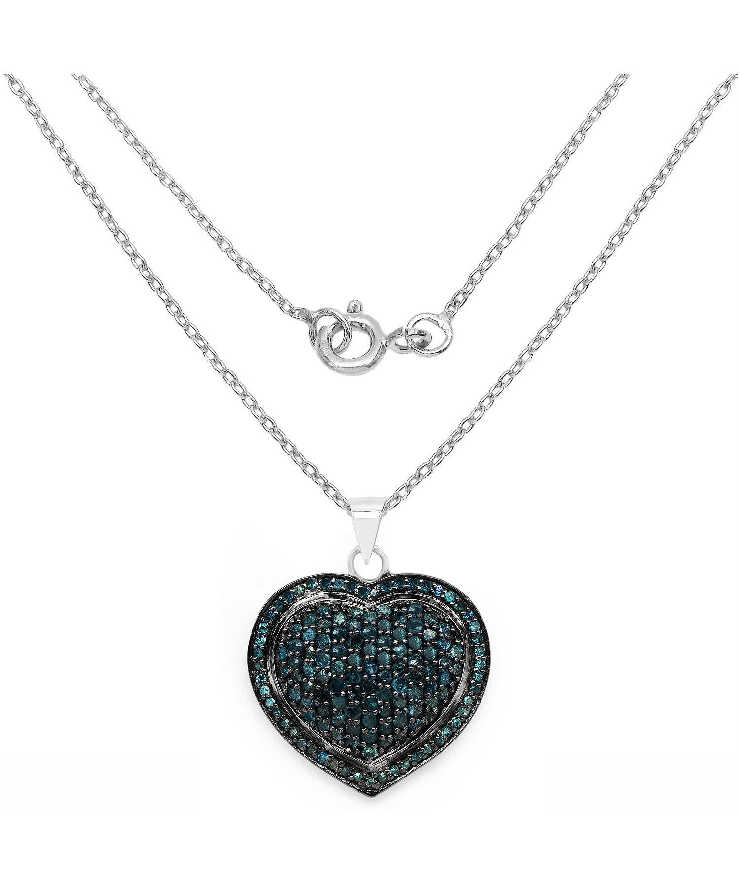 1.25ctw Fancy Blue Diamond Rhodium Plated 925 Sterling Silver Heart Pendant With Chain View 2