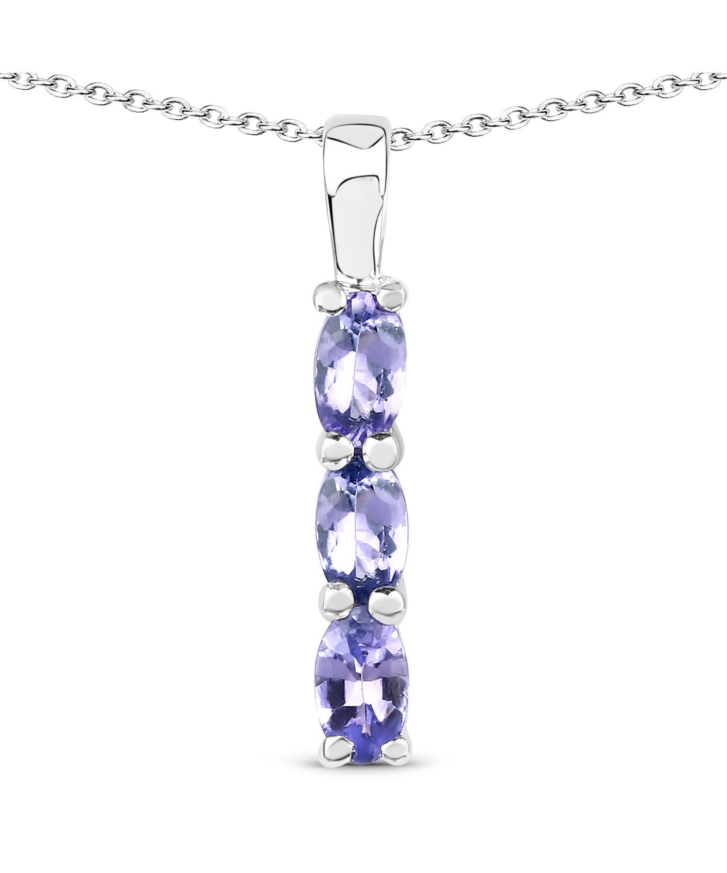 0.75ctw Natural Lavender Tanzanite Rhodium Plated 925 Sterling Silver Three-Stone Pendant With Chain View 1