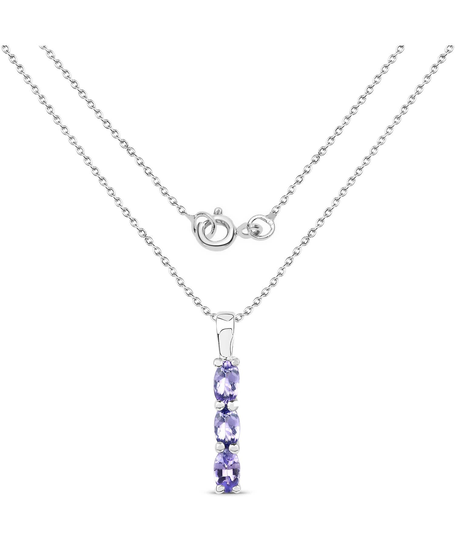 0.75ctw Natural Lavender Tanzanite Rhodium Plated 925 Sterling Silver Three-Stone Pendant With Chain View 2