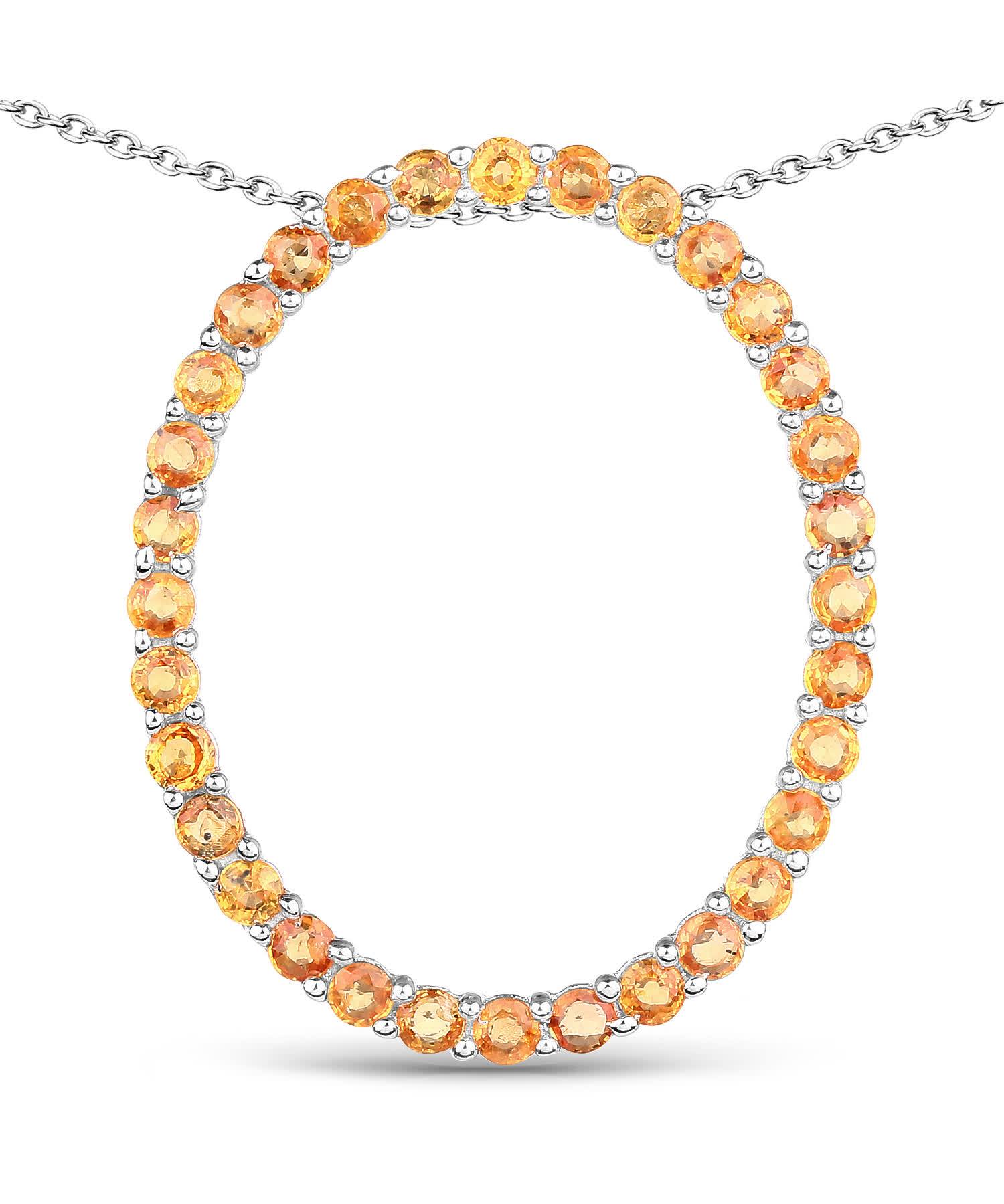 2.88ctw Natural Orange Sapphire Rhodium Plated 925 Sterling Silver Oval Pendant With Chain View 1