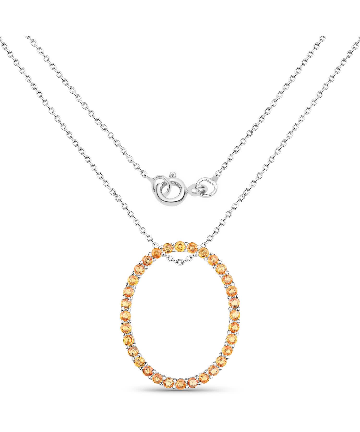 2.88ctw Natural Orange Sapphire Rhodium Plated 925 Sterling Silver Oval Pendant With Chain View 2