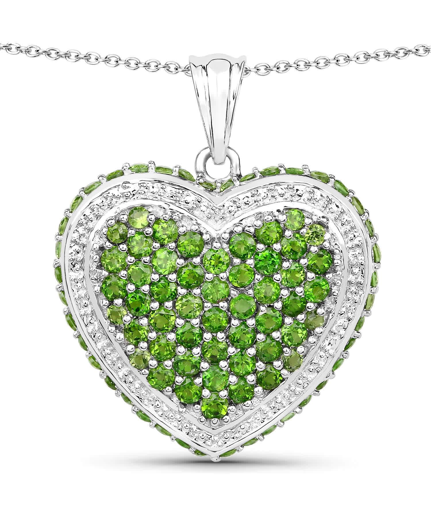 4.62ctw Natural Forest Green Chrome Diopside Rhodium Plated Silver Heart Pendant With Chain View 1