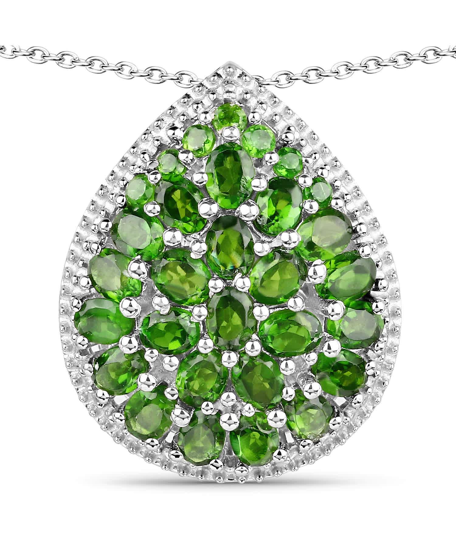 4.65ctw Natural Forest Green Chrome Diopside Rhodium Plated 925 Sterling Silver Drop Pendant With Chain View 1