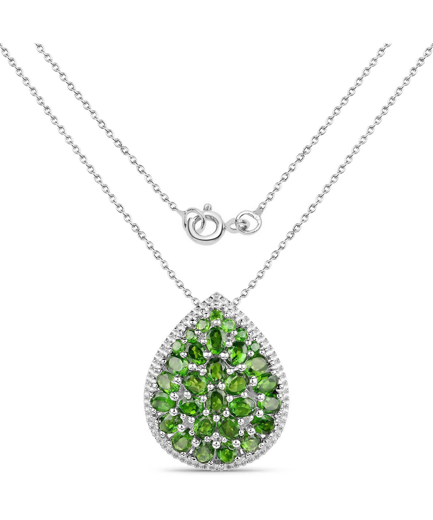 4.65ctw Natural Forest Green Chrome Diopside Rhodium Plated 925 Sterling Silver Drop Pendant With Chain View 2